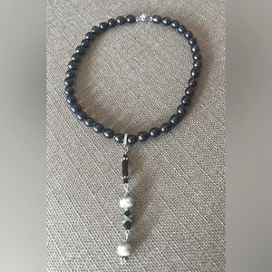 Genuine dark blue pearl necklace with detachable pendant